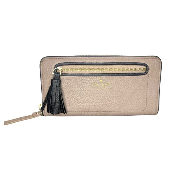 Kate Spade New York Chester Street Neda Wallet Beige Black Clutch Leather Tassel - Picture 1 of 7
